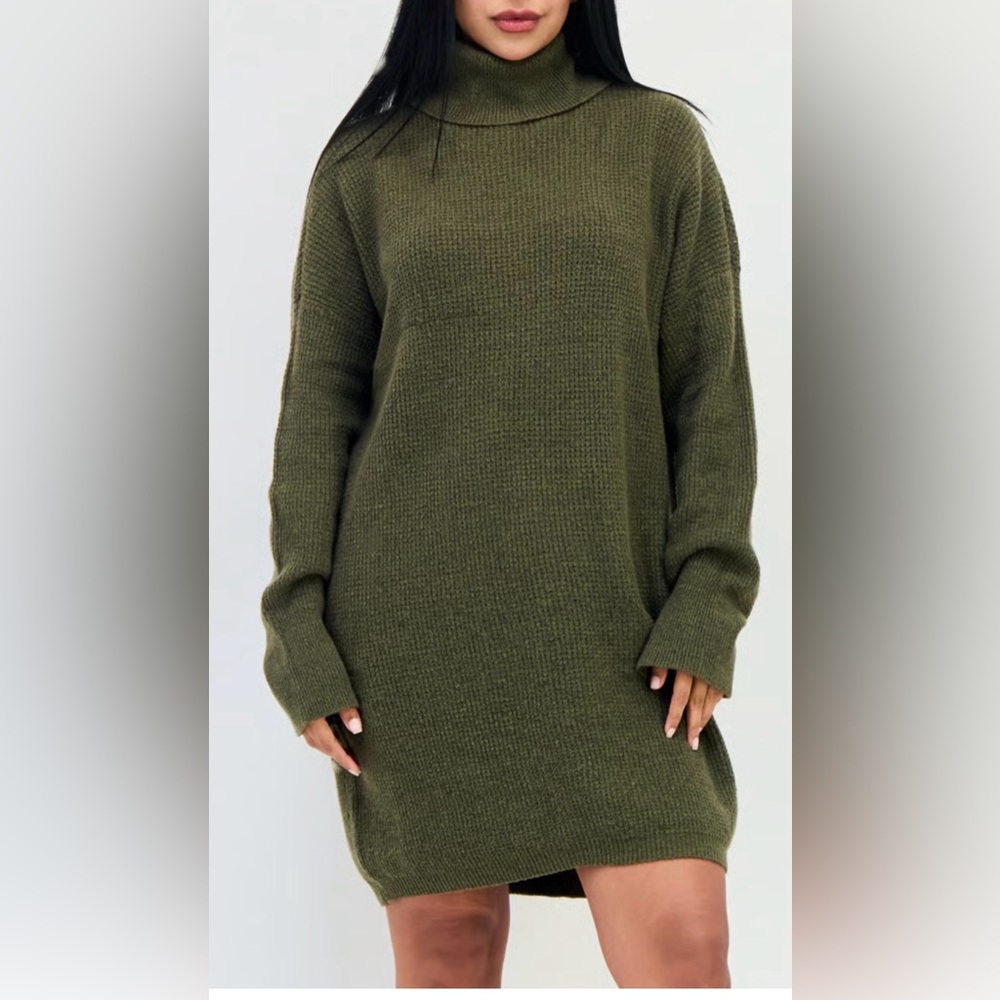 Aerie Olive Green Women’s Long Sleeve Knitted Sweater Dress Size Med